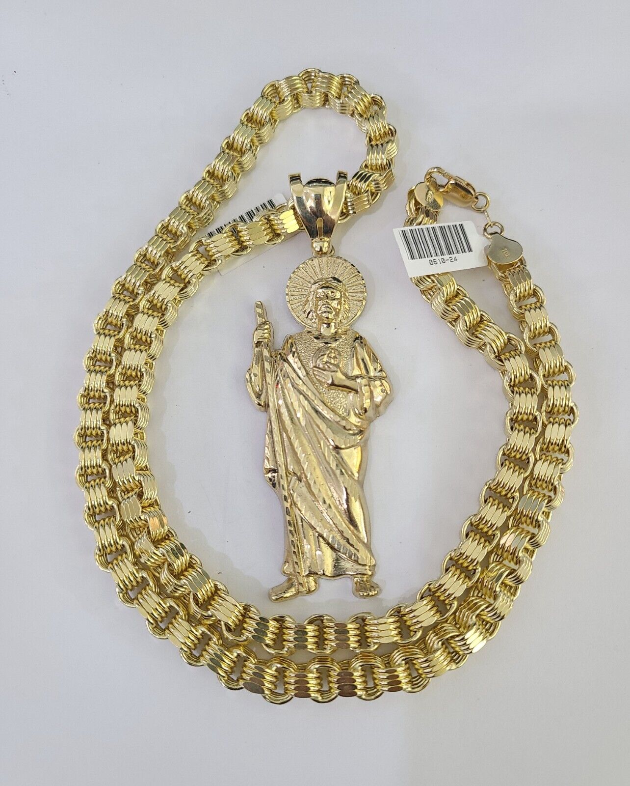 10k Gold Byzantine Necklace Saint Jude Charm Pendant 20"-30" 8mm SET Chain