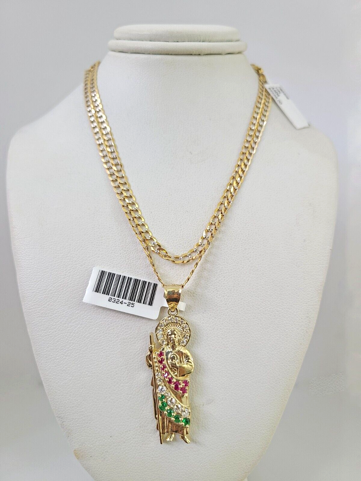 10k Gold Solid Cuban Curb Chain Saint Jude Pendant Set 3mm 18"-26" Necklace