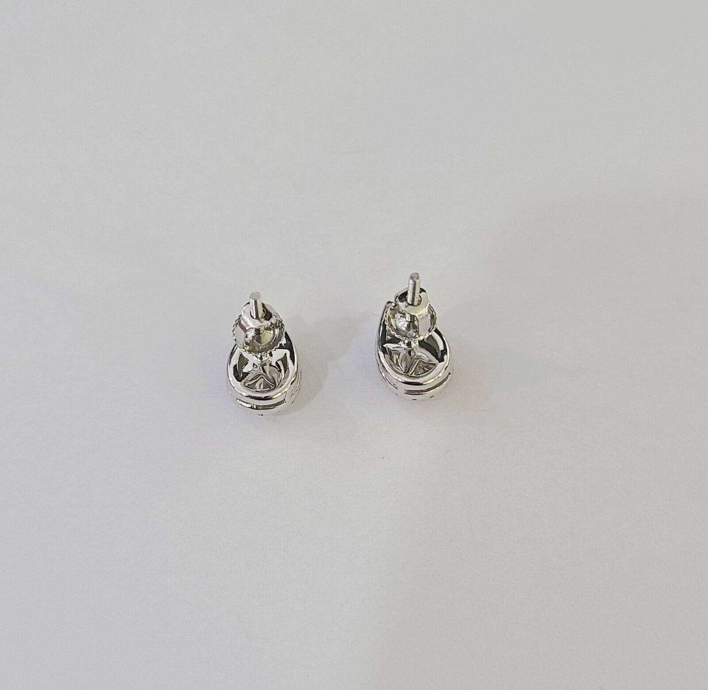 14k White gold Pear Earrings Diamond screw-back Lab Created Women Men Studs