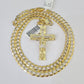 10k Solid Gold Cuban Curb Chain Jesus Cross Pendant 6mm 20"-30" SET Necklace