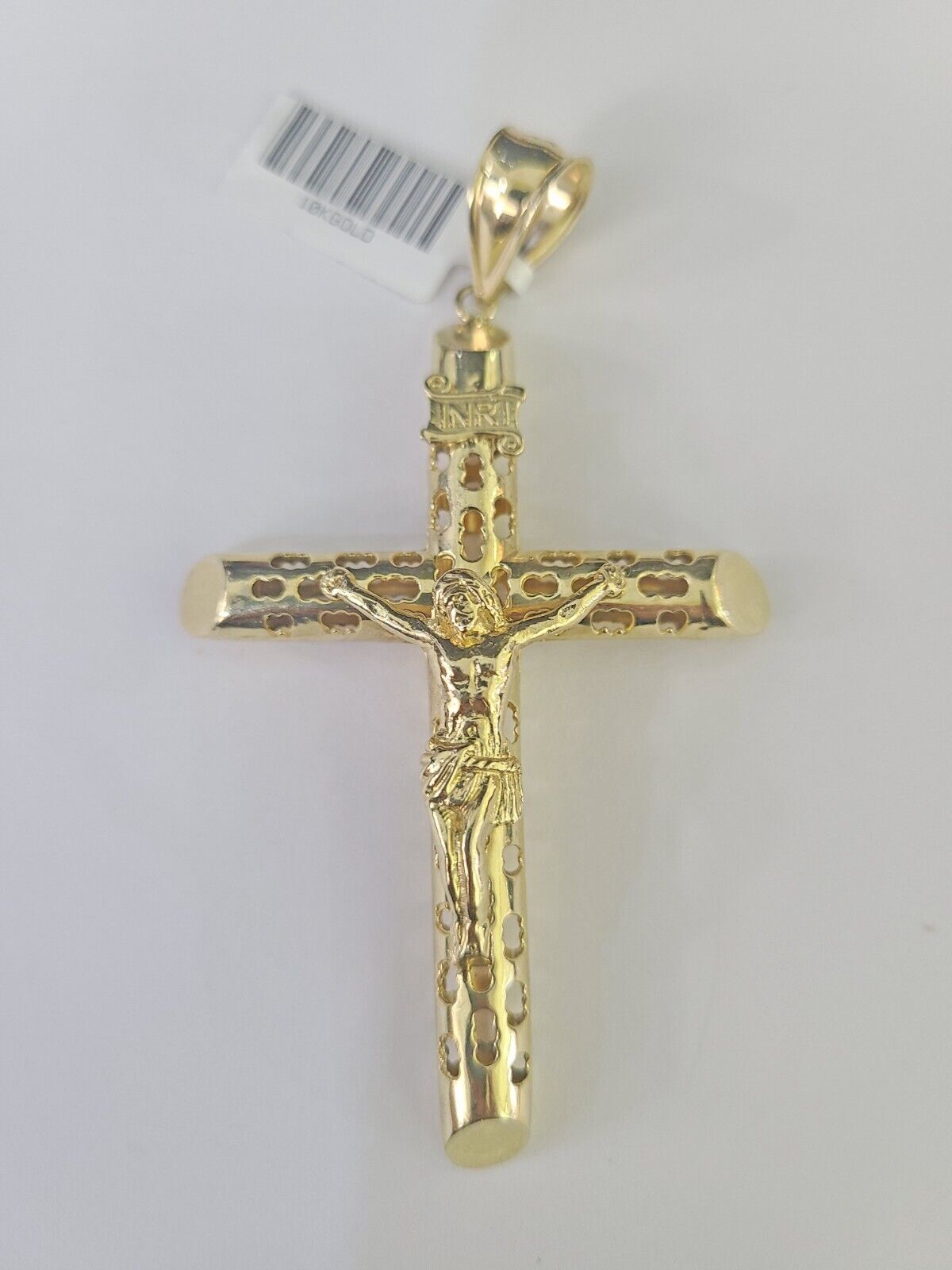 Real 10K INRI Jesus Crucifix Cross Pendant 3" Yellow Gold Charm Genuine