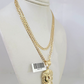 10k Gold Solid Cuban Curb Chain Jesus Head Pendant Set 3mm 18"-26" Necklace