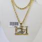 Real 10k 3mm Rope Chain L2H Pendant 18" 20" 22" 24" 26" Gold Set