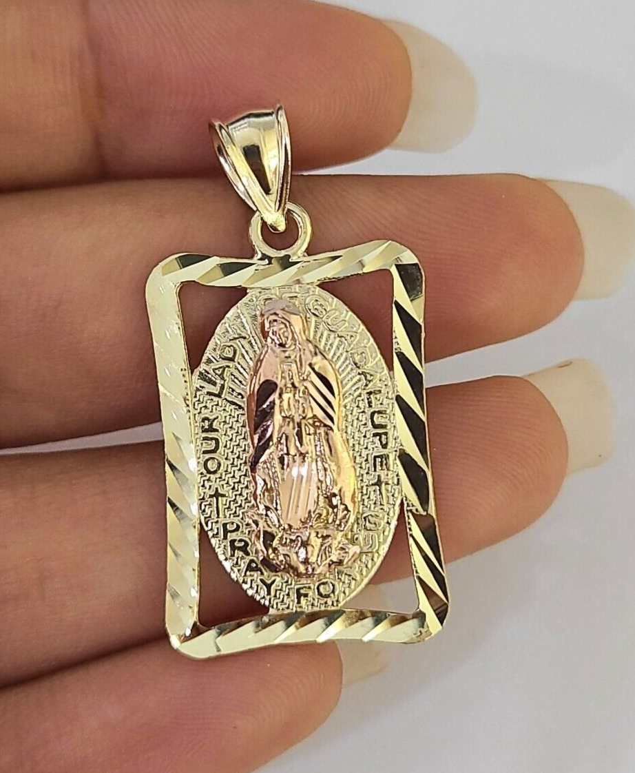 Real 10K Virgin Mary Pendent Charm 10kt Yellow Gold Holy Mother Guadalupe