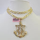 14k Solid Figaro Chain Jesus Anchor Charm Pendant Gold 7mm 20"-30" SET Necklace