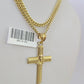 10K Gold Miami Cuban Chain Jesus Cross 18"-28" 3mm REAL Pendant Necklace SET