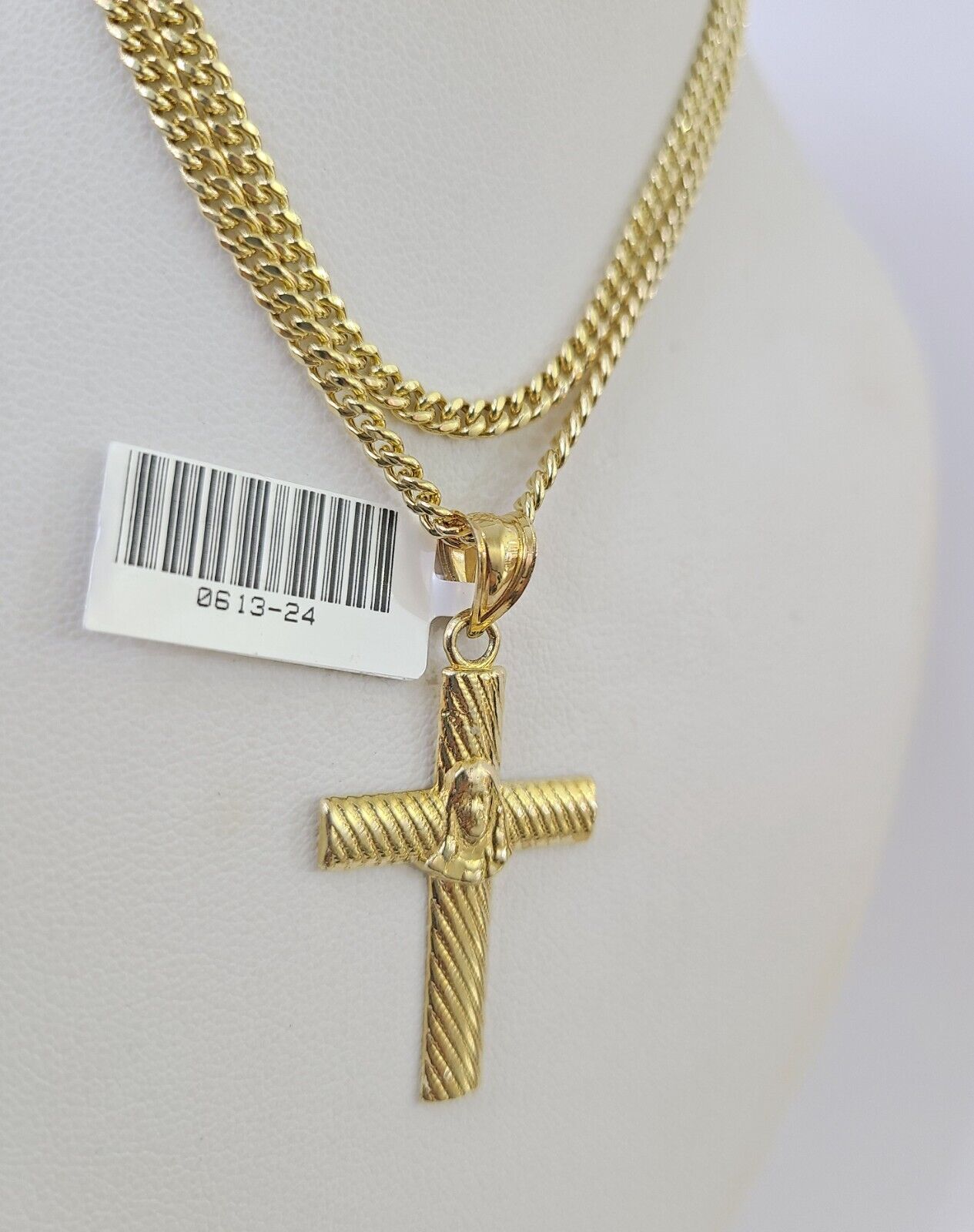 10K Gold Miami Cuban Chain Jesus Cross 18"-28" 3mm REAL Pendant Necklace SET