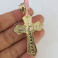 Real 14k Chain Cross Charm Set Miami Cuban Link 4mm Necklace Pendant Yellow Gold