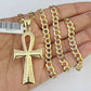 Solid 10k Gold Cuban Curb Link Chain Ankh Cross Pendant 6mm 20"-30" SET Necklace