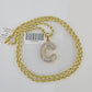 10k 3mm Rope Solid Chain C Diamond Pendant Alphabet 18"-28" Gold Charm Necklace