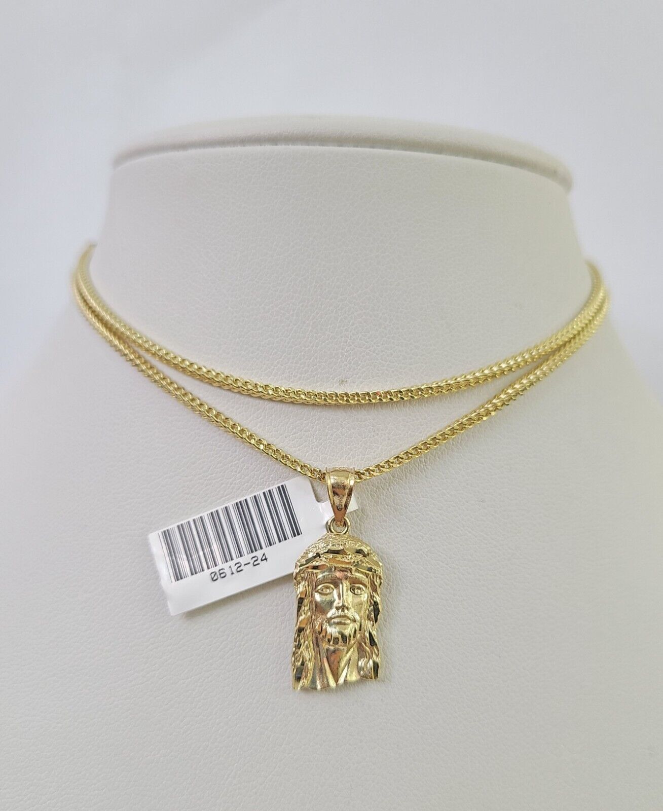 10K Franco Chain Jesus Head Pendant Charm Necklace 16"-24" 2mm Gold SET Yellow