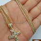 Real 10k Yellow Gold Jesus Cross Charm Pendant 18" Miami Cuban Link Chain SET