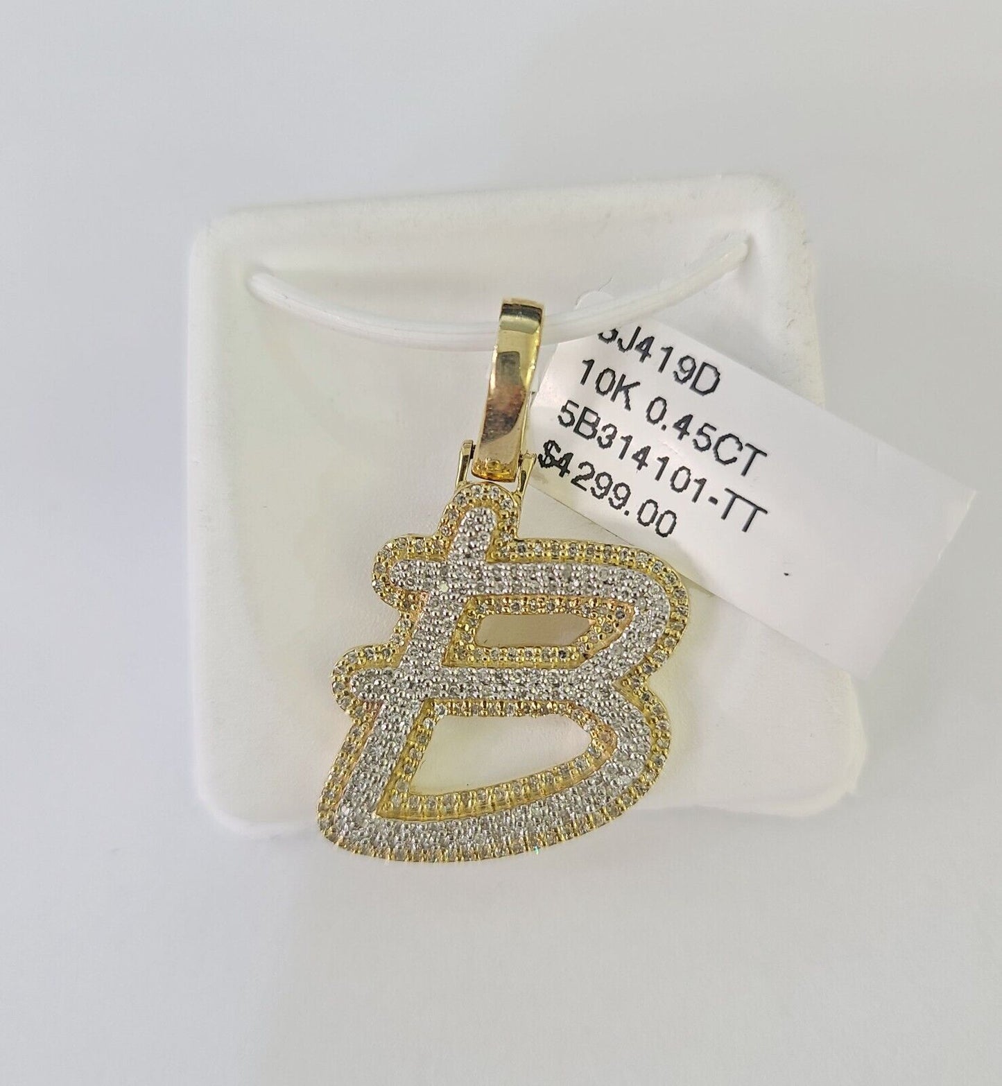 10k Yellow Gold Diamond B Charm Pendant Initial Alphabet Letter Real Genuine