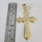 10k Gold Chain Cross Charm Solid Cuban Curb Necklace 9mm 20"-30" Diamond Cut SET