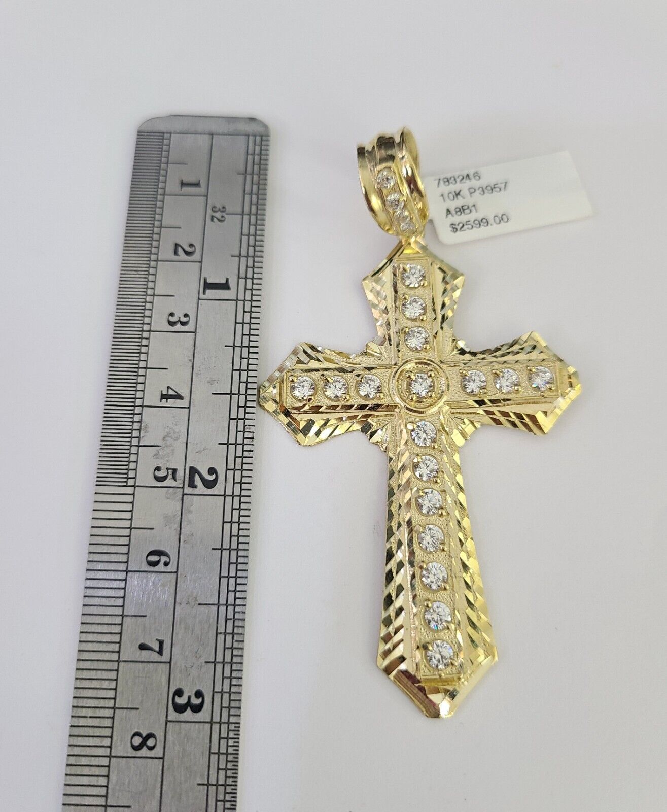 10k Gold Chain Cross Charm Solid Cuban Curb Necklace 9mm 20"-30" Diamond Cut SET