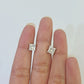 14k White gold Square Earrings Diamond screw-back Lab Created Women Men Studs