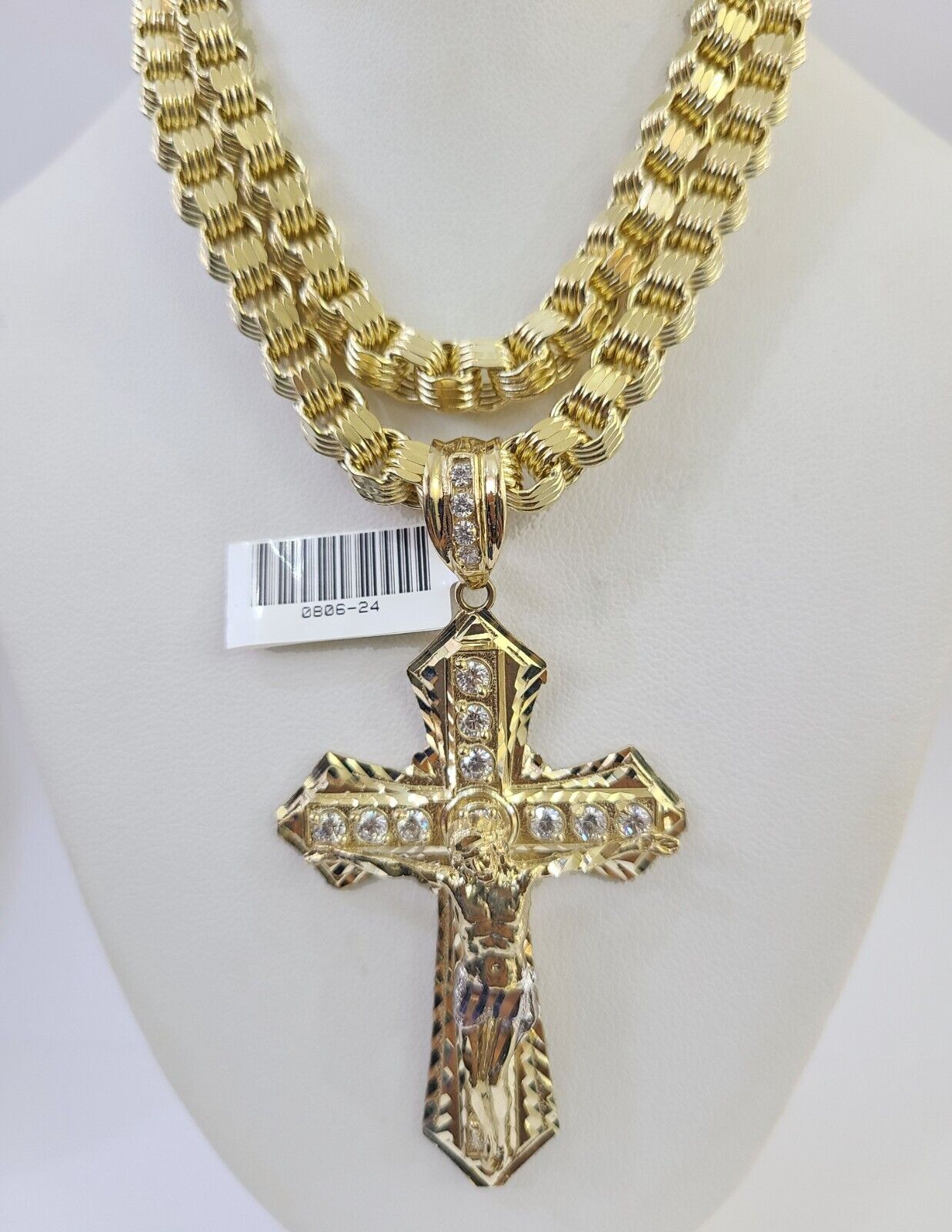 10k Gold Byzantine Necklace Jesus Cross Charm 20-30 inches 6mm SET Chain Pendant