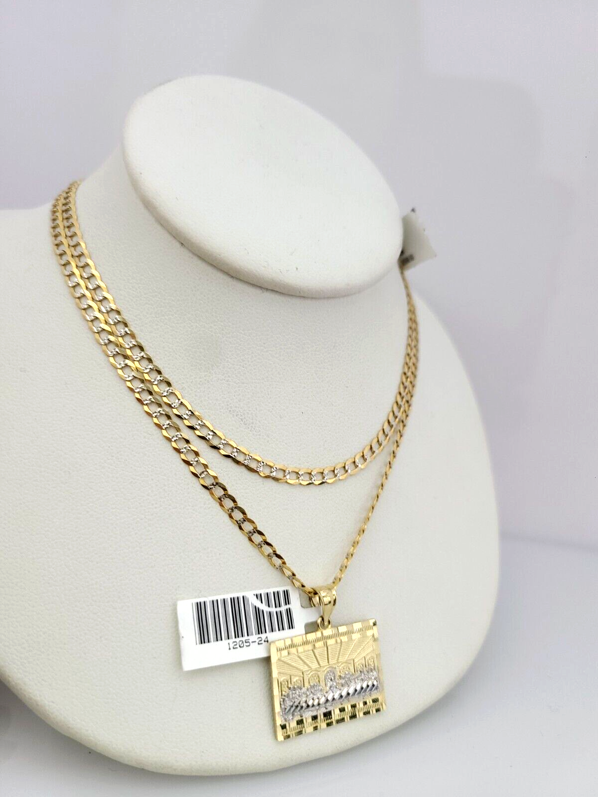 10k Gold Solid Cuban Curb Chain Necklace Last Supper Pendant Set 3mm 18"-26"