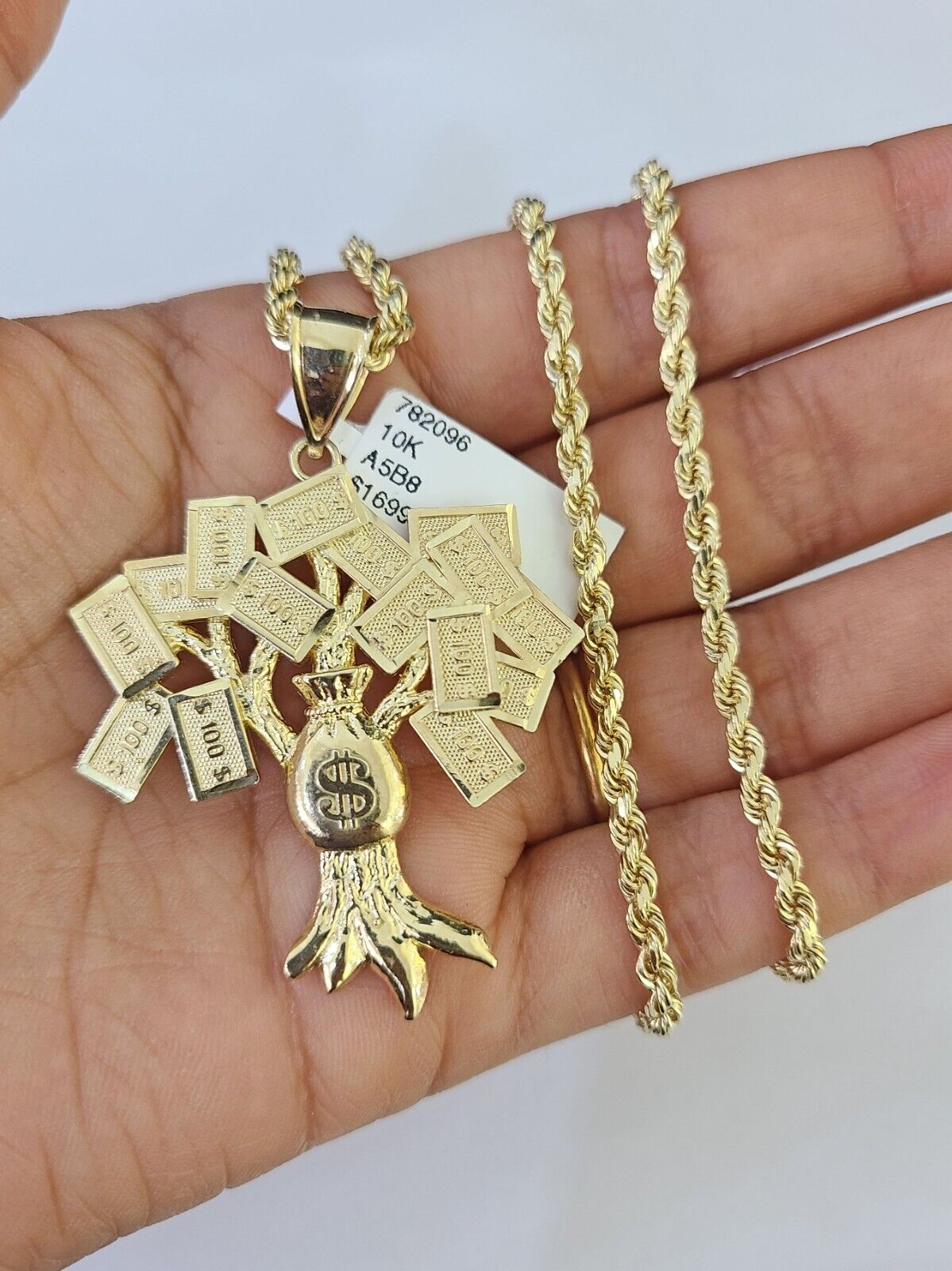 Real 10k Solid Rope Chain Money Tree Charm Set 3mm 20"-30" Inch Necklace Gold