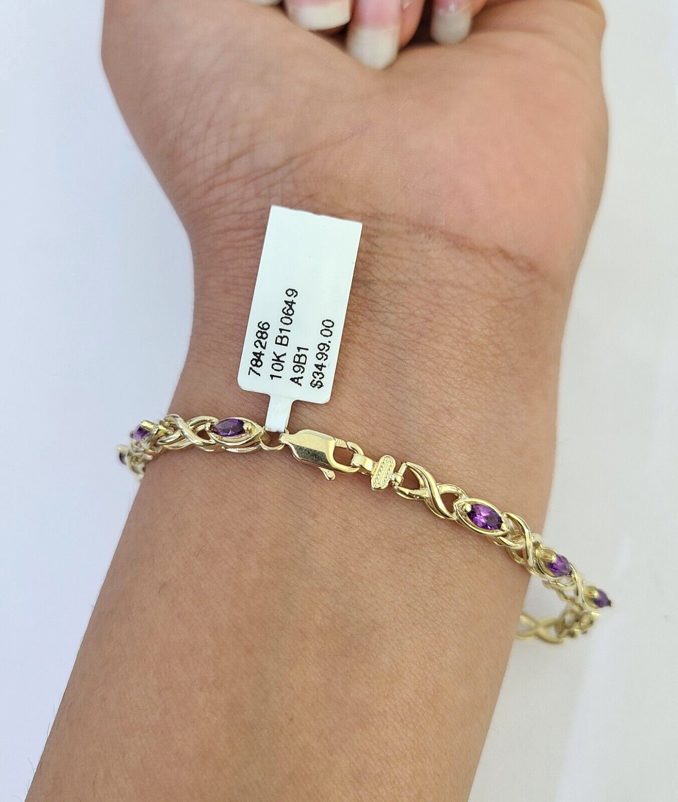 Real 10K Yellow Gold Purple Tennis Bracelet 4mm 7.5 Inches 10kt Gold