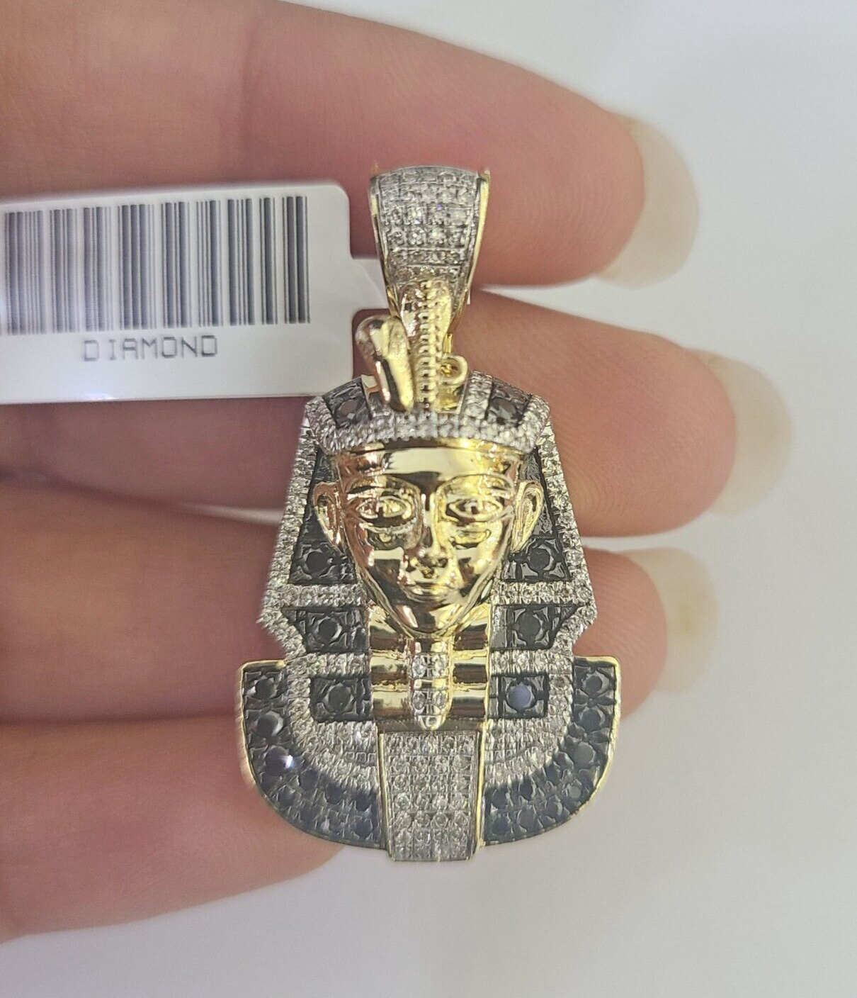 10k Pharaoh Head Diamond Pendant Charm Yellow Gold Men Women Real 10Kt 1.5 inch