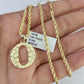 10k Gold Initial O Charm Rope Chain 16"-26" 2.5mm SET Necklace Alphabet Pendant