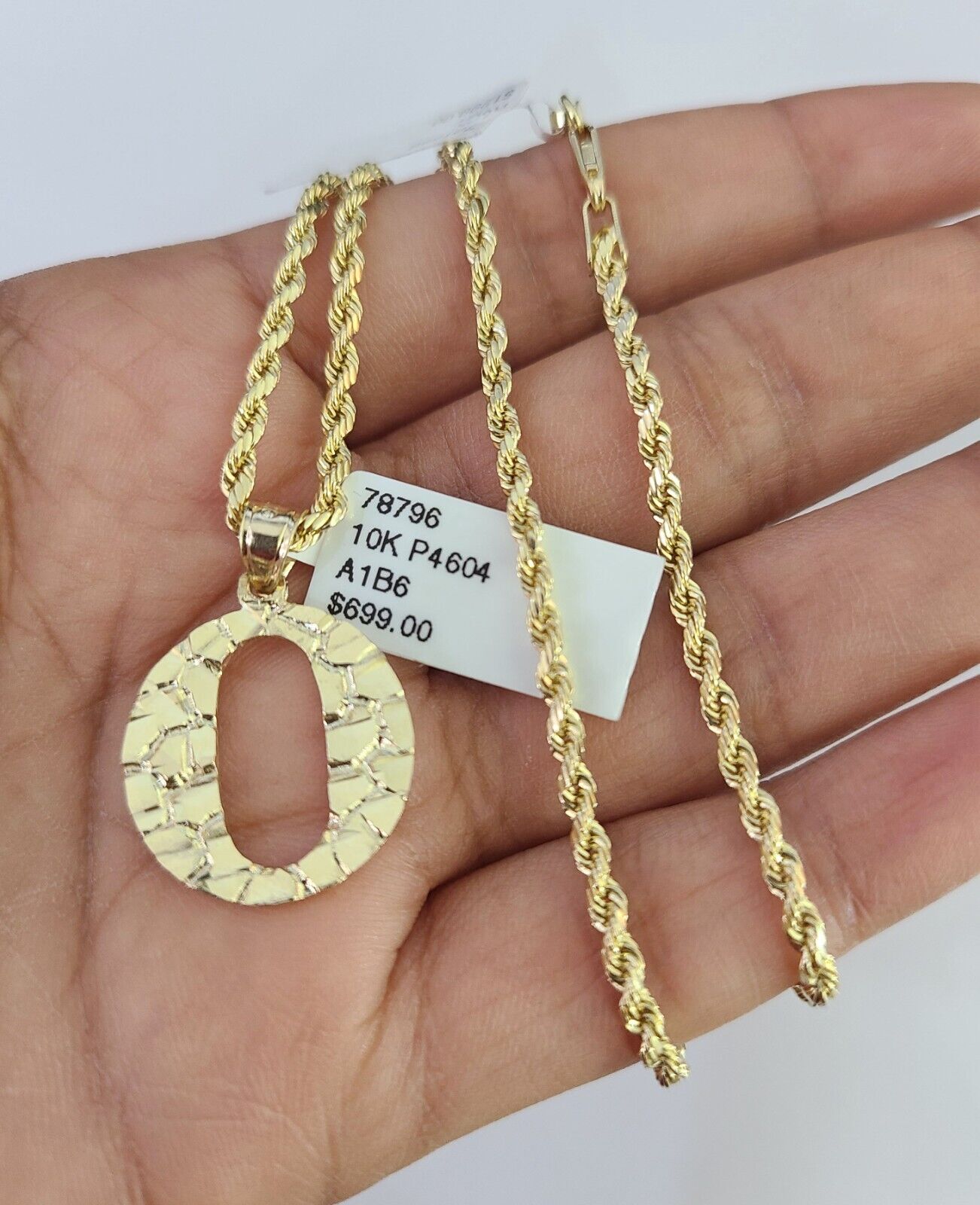 10k Gold Initial O Charm Rope Chain 16"-26" 2.5mm SET Necklace Alphabet Pendant