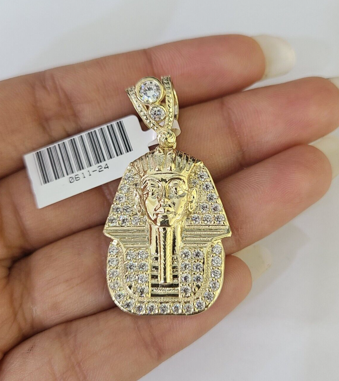 10k Egyptian Pharaoh Head Charm Pendant Yellow Gold 1.5" Inch Men Women Real