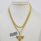 10k Gold Miami Cuban Chain Praying Angel Charm Pendant 3mm 18-28in Necklace Set