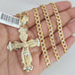 10k Gold Chain Jesus Crucifix Cross Charm Solid Cuban Curb 5mm 18"-28" Inch SET