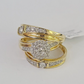 REAL 14k Diamond Ring Yellow Gold Ladies Men Trio SET Wedding Engagement Genuine