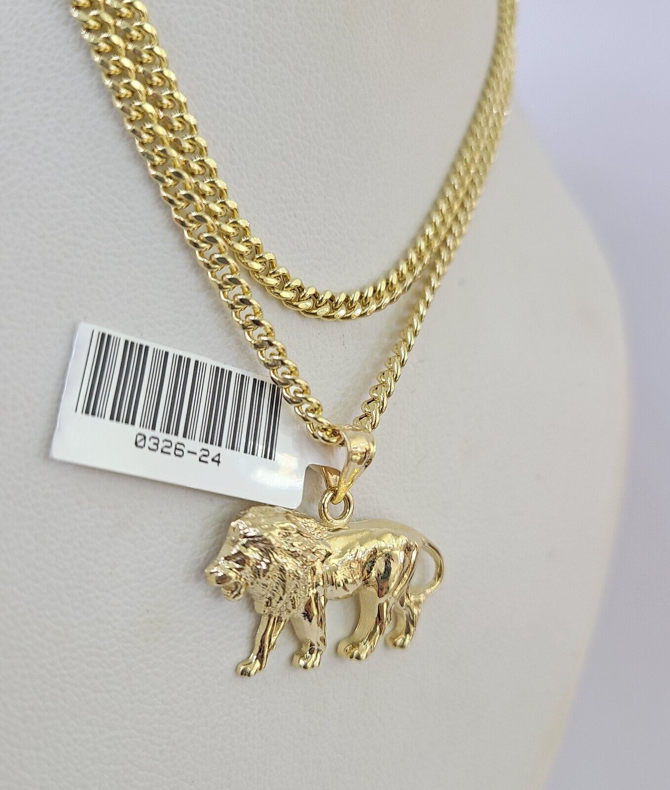 10K Gold Miami Cuban Chain Roaring Lion 18"-28" 3mm REAL Pendant Necklace SET