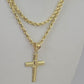 10k Rope Chain Jesus Cross Pendant 18"-30" Set Charm Necklace Yellow Gold