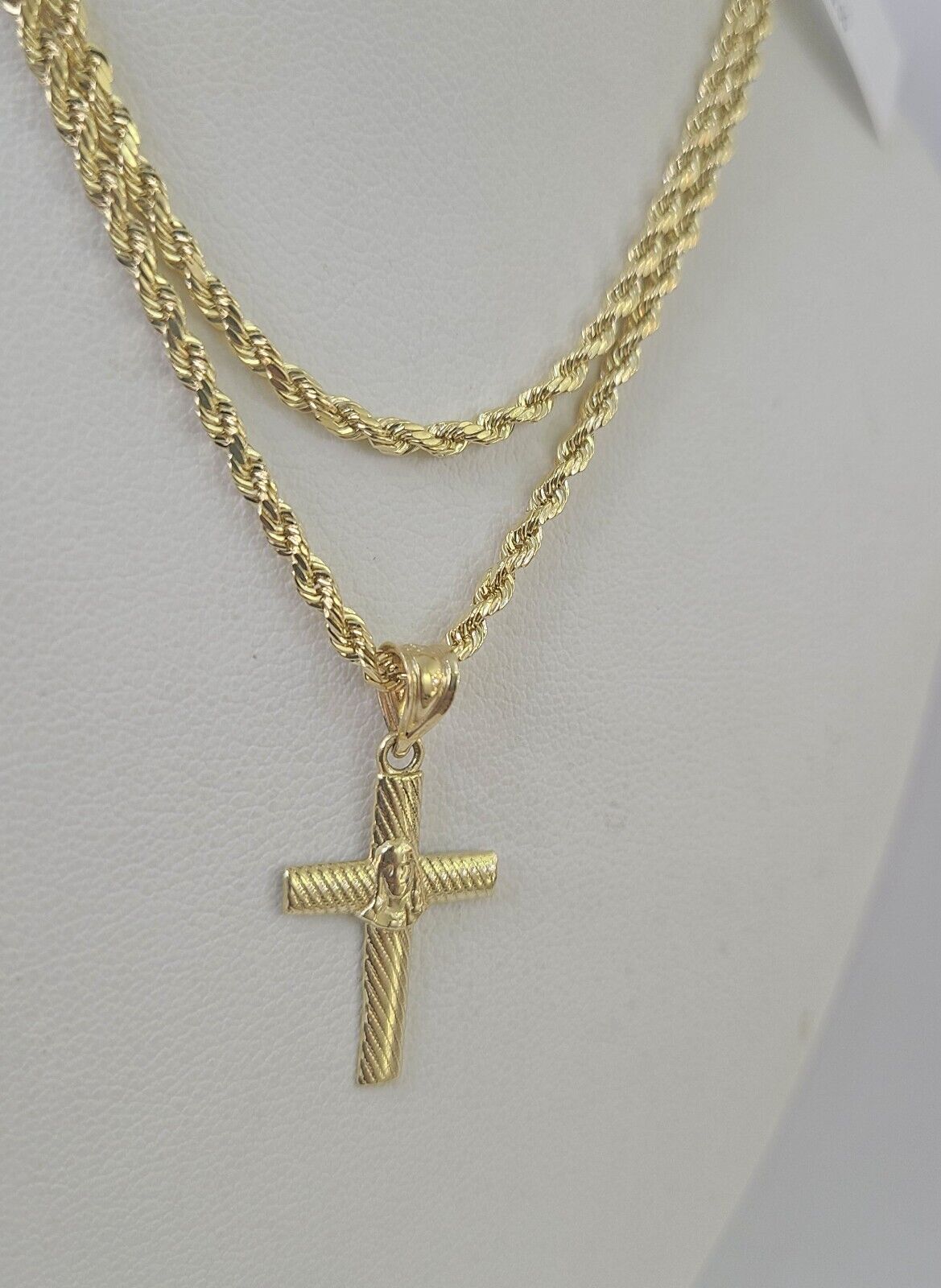 10k Rope Chain Jesus Cross Pendant 18"-30" Set Charm Necklace Yellow Gold