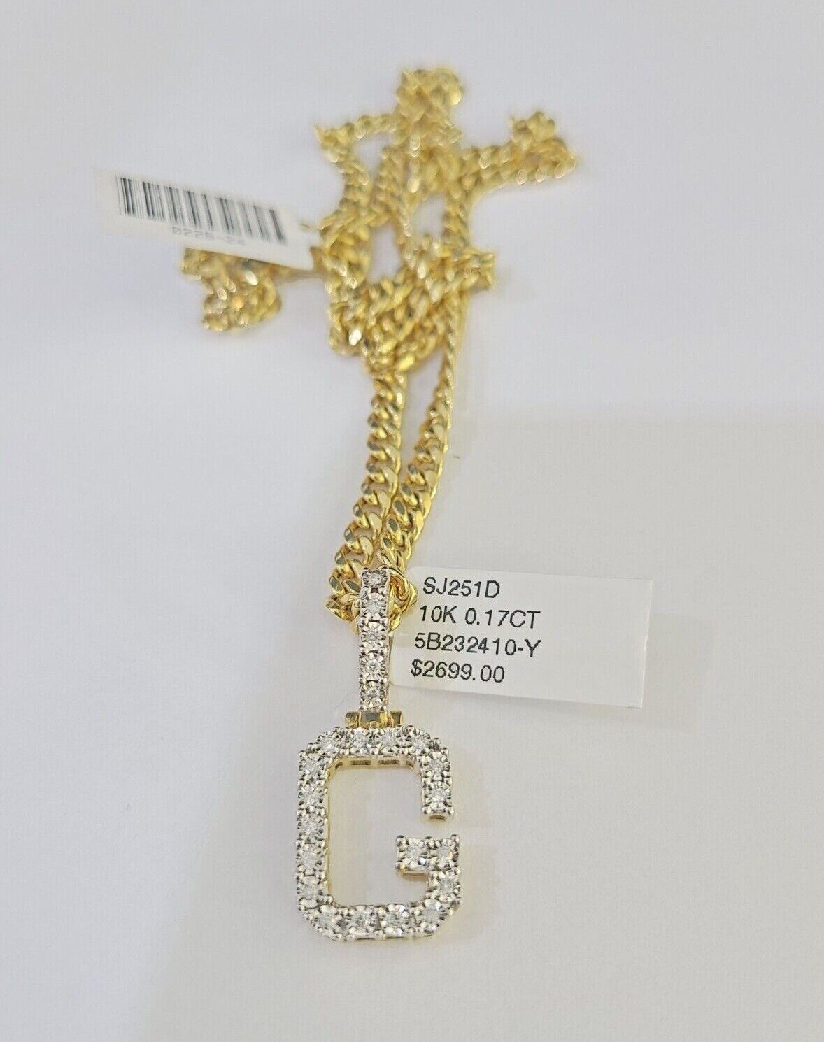 10K Gold Miami Cuban Chain G Initial Diamond Charm Length 18"-26" 3mm REAL