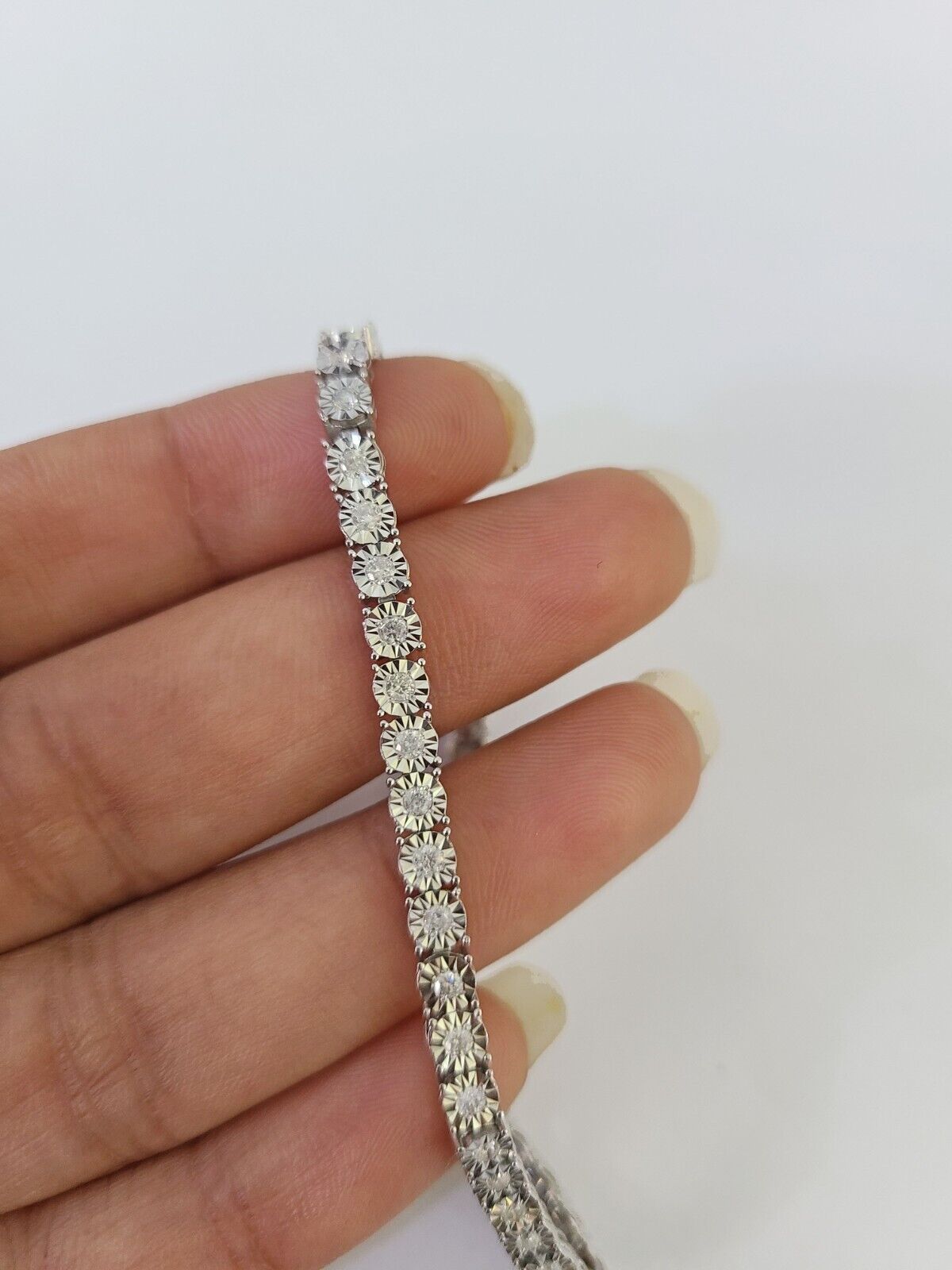 10K White Gold Diamond Bracelet Women Ladies 7" REAL Genuine Gold