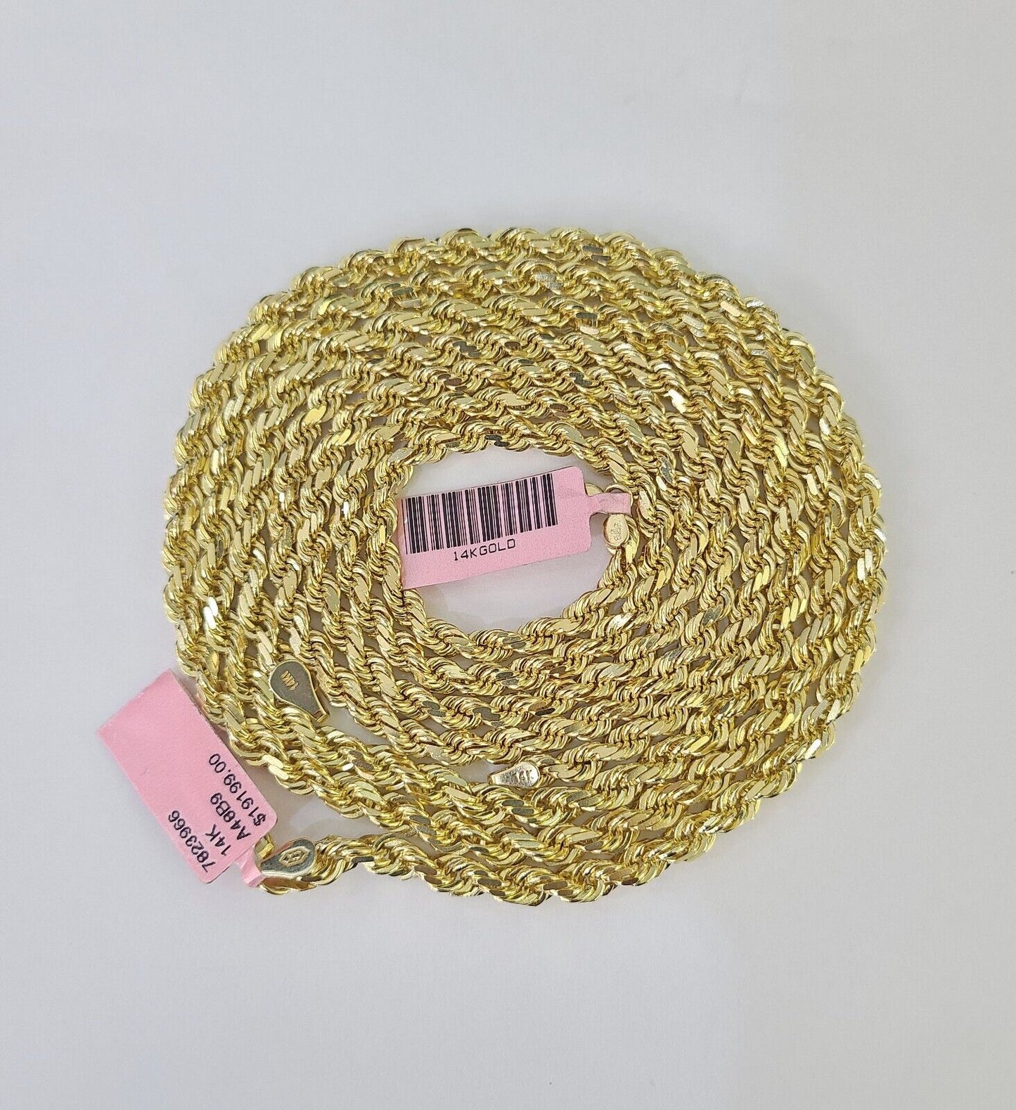 14k Solid Rope Chain Yellow Gold Necklace 4mm 5mm 18-26 Inches Real Men Women