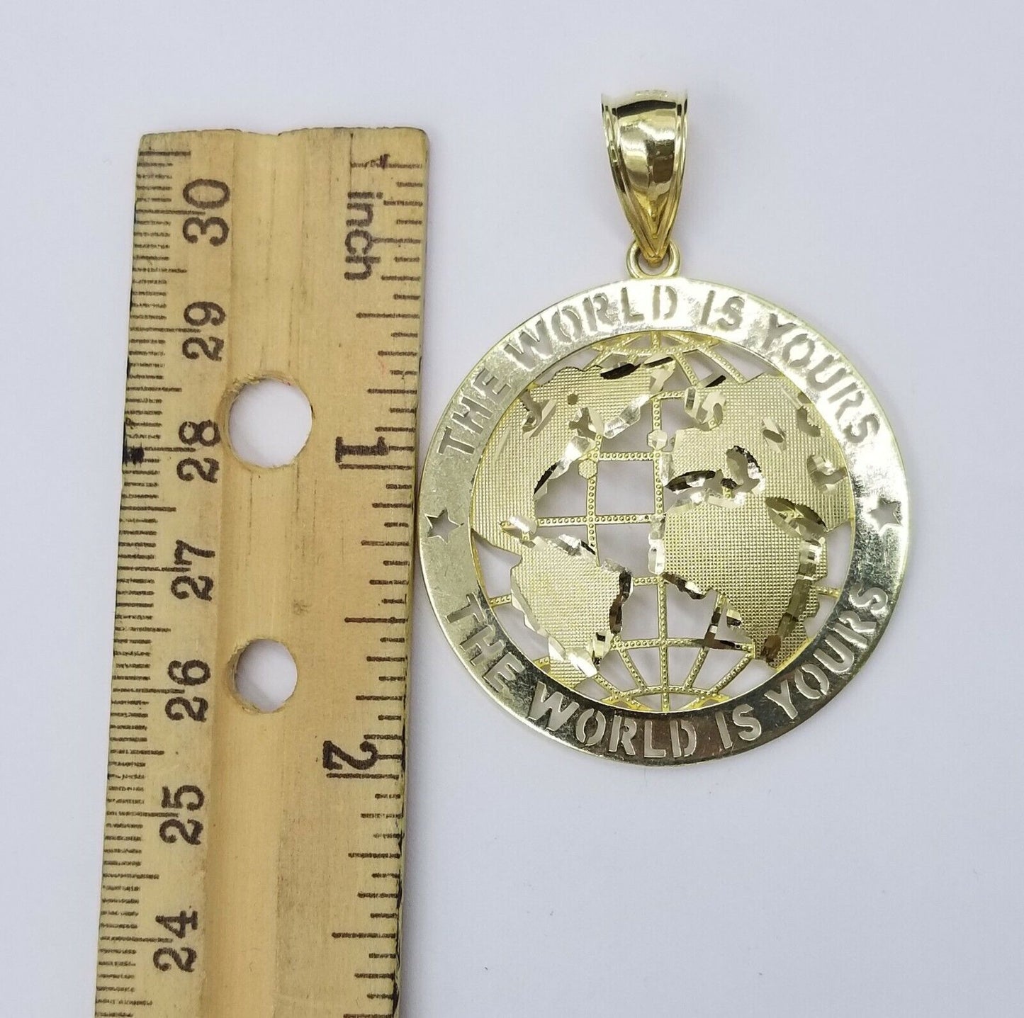 10K Yellow Gold Real Pendant The World is Your Solid fit a 7mm chain bail expand