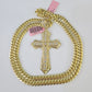 Real 14k Solid Chain Cross Charm Set Miami Cuban Link 6mm Necklace Pendant Gold