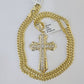 10k Nugget Cross Charm Miami Cuban Chain 4mm 22 inch SET Yellow Gold