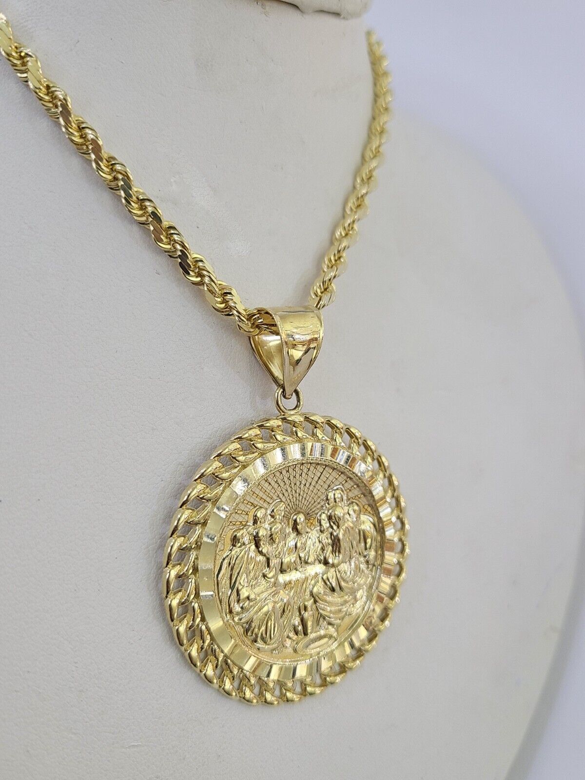 10k Solid Rope Chain Last Supper Charm Set 4mm 18"-28"Inch Necklace REAL Gold