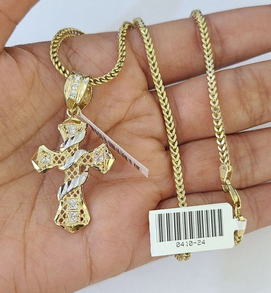 10K Gold Franco Chain Cross Charm Length 18-26 inches 2mm REAL Yellow