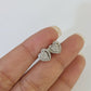 Real 14k White Gold Heart Diamond Necklace Earrings SET Chain Women