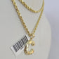 10k Gold Initial C Charm Rope Chain 16"-26" 2.5mm SET Necklace Alphabet Pendant