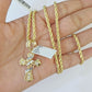 Real 10k 3mm Rope Chain Spiral Cross Pendant 18" 20" 22" 24" 26" Gold Set