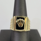 Real 10k Ring Crown Fancy Black Design Yellow Gold Men Casual 10kt