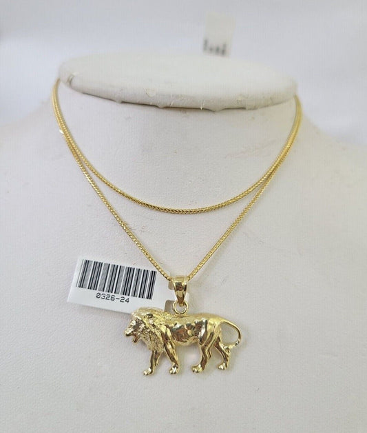 10K Solid Franco Chain Lion Pendant Charm Necklace 18"-24" 1.5mm Yellow Gold