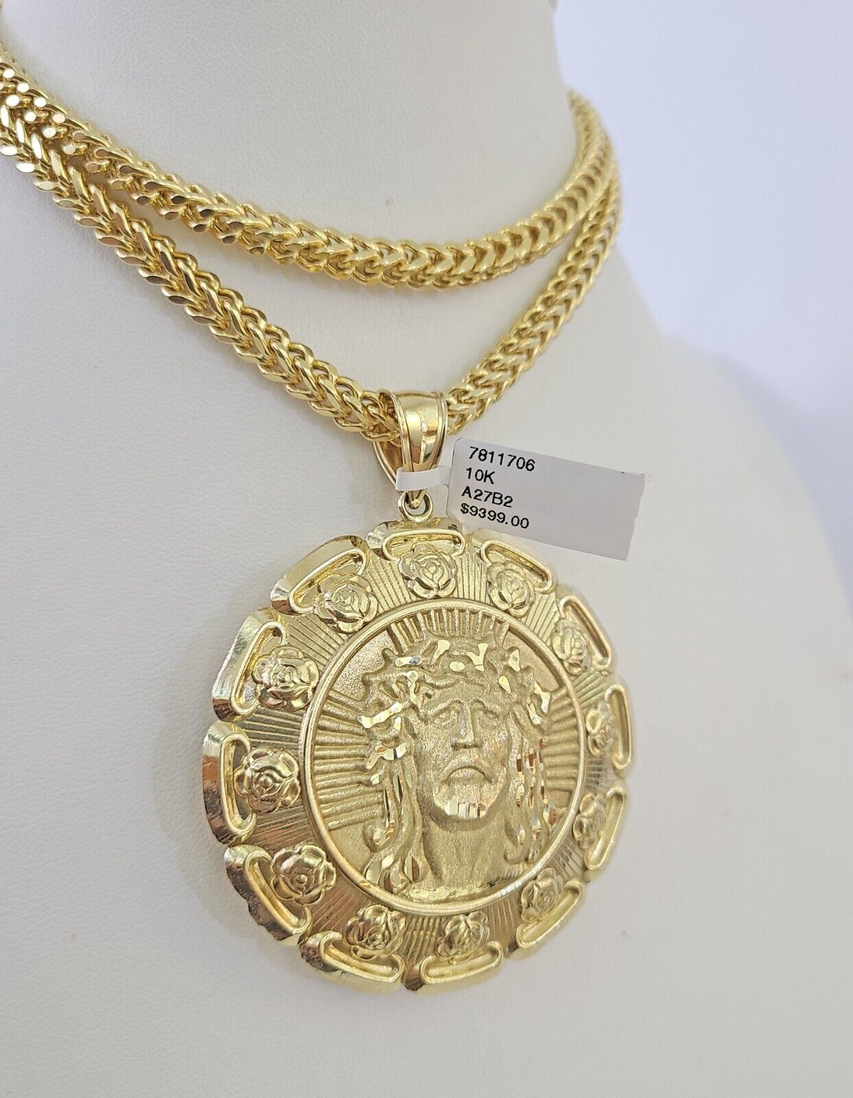 10K Franco Chain Jesus Mary Pendant Charm Necklace 20"-26" 5mm Gold SET Yellow