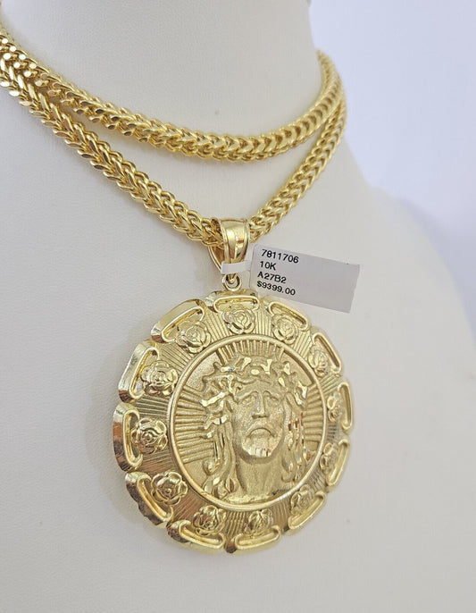 10K Franco Chain Jesus Mary Pendant Charm Necklace 20"-26" 5mm Gold SET Yellow