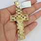 10k Gold Chain Cross Charm Solid Cuban Curb Necklace 9mm 20"-30" Diamond Cut SET